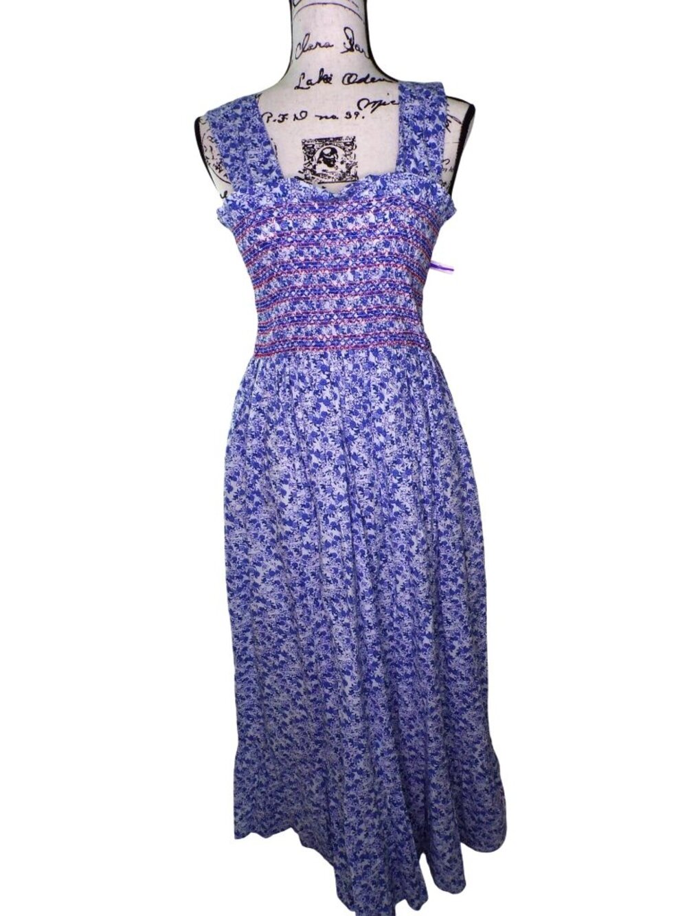 🆕 Mille Garden Smocked Floral Midi Dress Cotton Large 8-10 - Picture 6 of 12